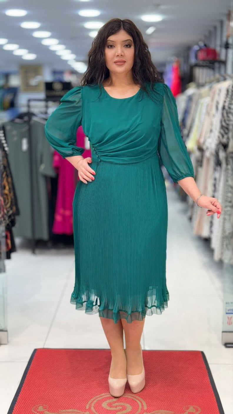 Blue Pleated Knee Dress – Classic & Trendy Style