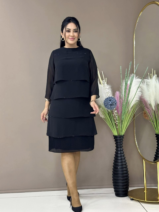 Plus Size Layered Ruffle Dress with Beaded Trim