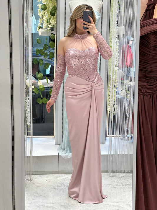 Blush Sequin Halter Gown | Plus Size Satin Maxi Dress RH