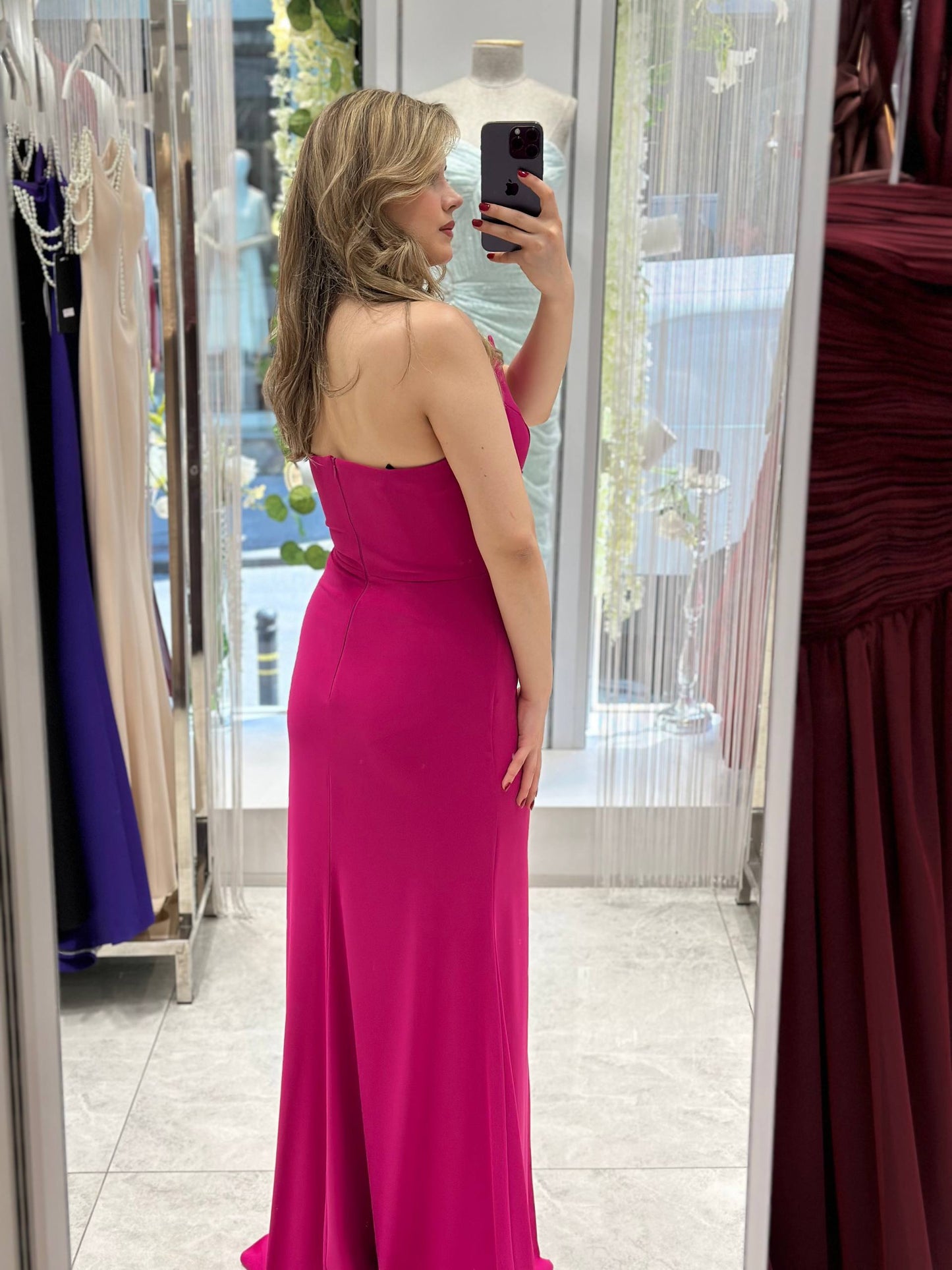 Magenta Strapless Gown | Plus Size Sequin Slit Maxi