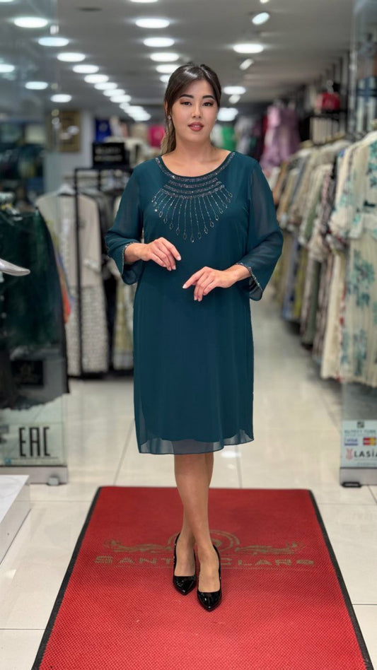 Mousseline Flare Dress – Elegant Knee-Length Gown