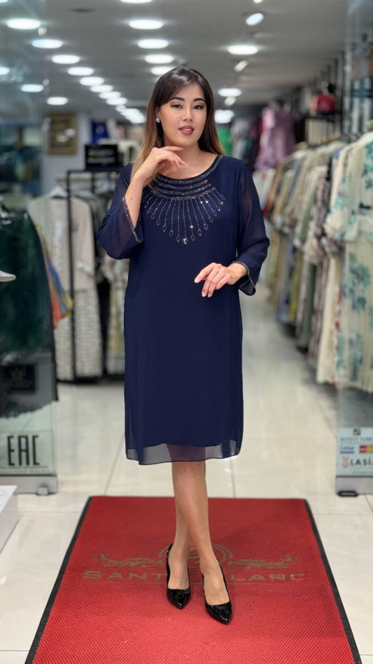 Mousseline Flare Dress – Elegant Knee-Length Gown