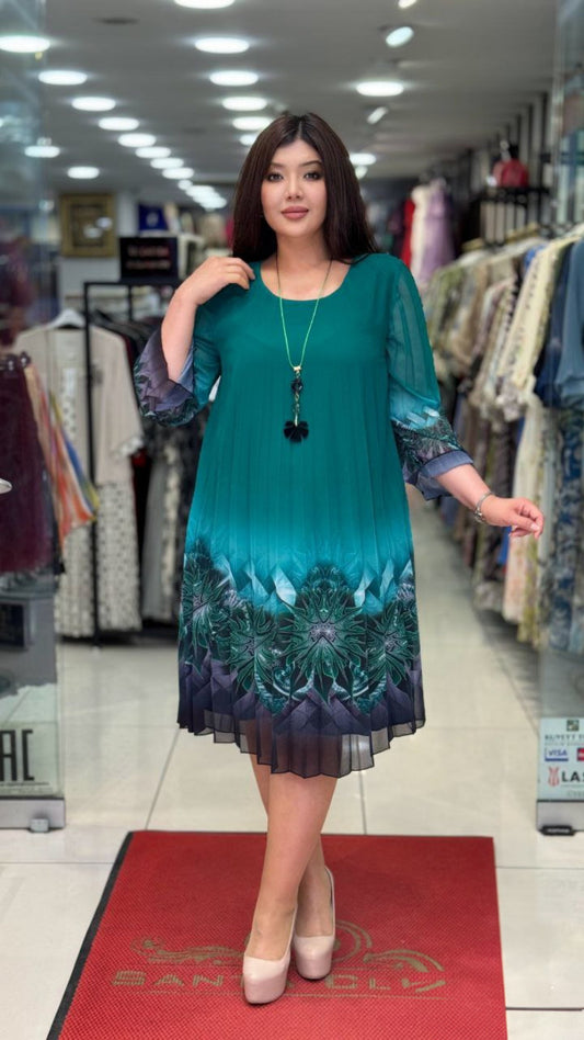 Modest Pleated Flare Dress