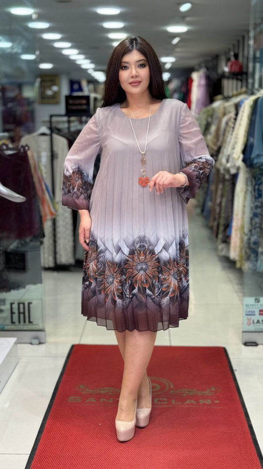 Modest Pleated Flare Dress
