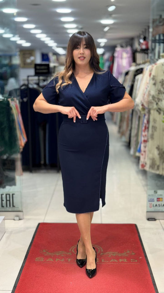 Thick Crepe Dress Elegant Knee-Length Style