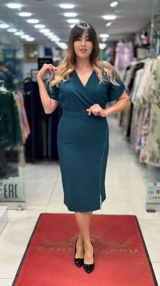 Thick Crepe Dress Elegant Knee-Length Style