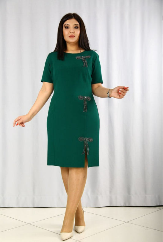 Elegant Bow Details and Knee Slit Dress