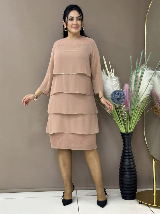Plus Size Layered Ruffle Dress with Beaded Trim