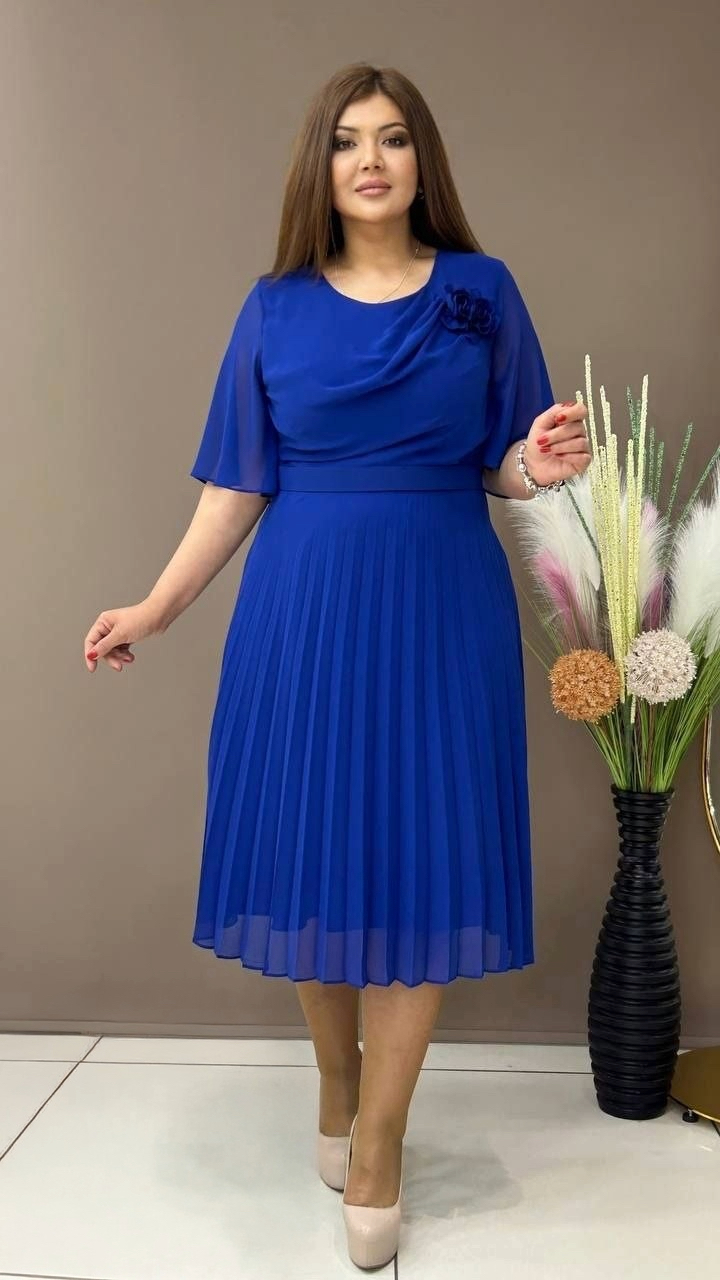 Mocha Draped Pleated Dress | Plus Size Flutter Sleeve
