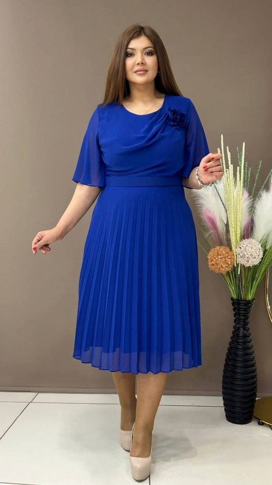 Mocha Draped Pleated Dress | Plus Size Flutter Sleeve