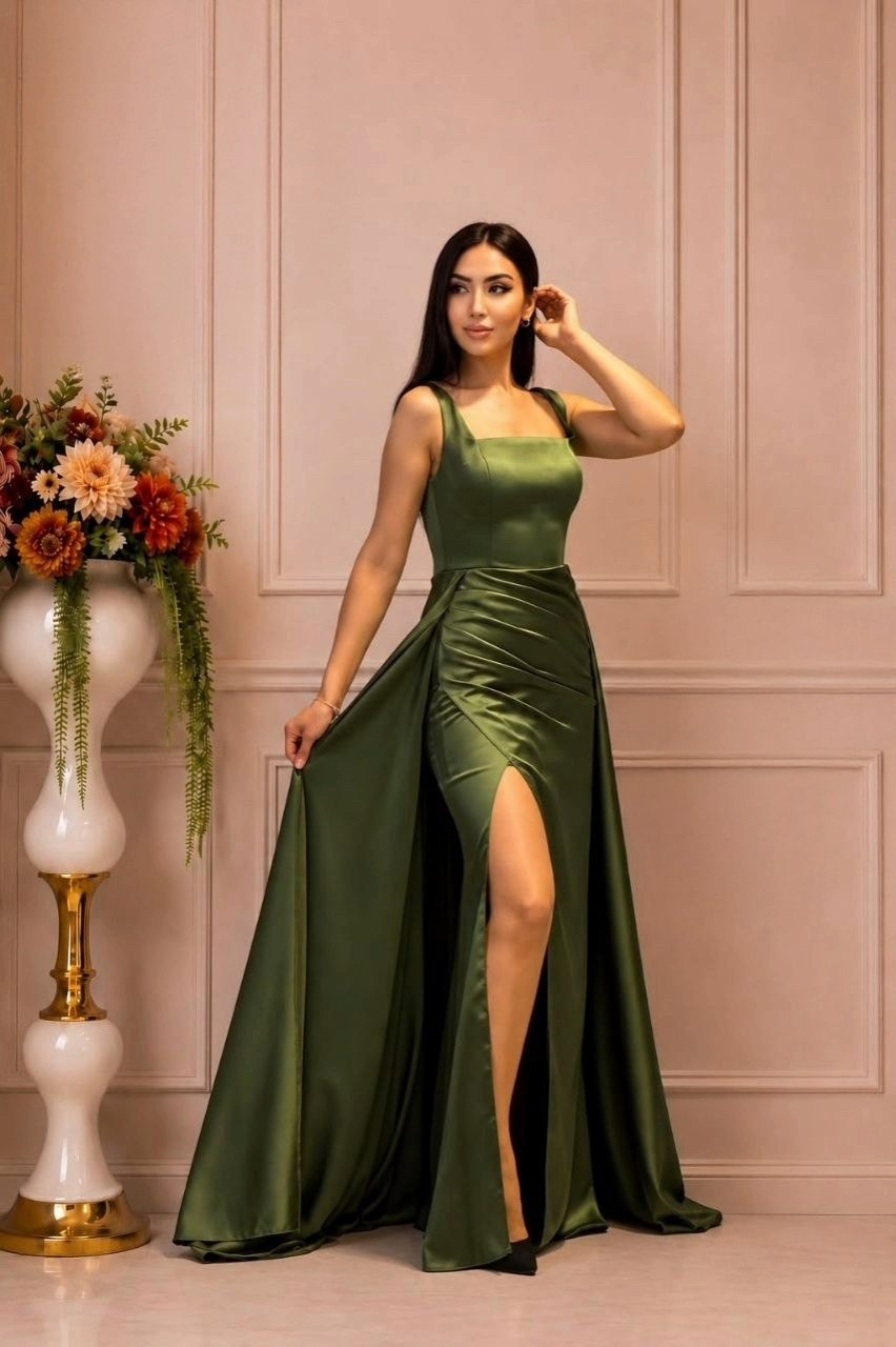 Satin Corset Gown | Square Neck Slit Maxi Dress