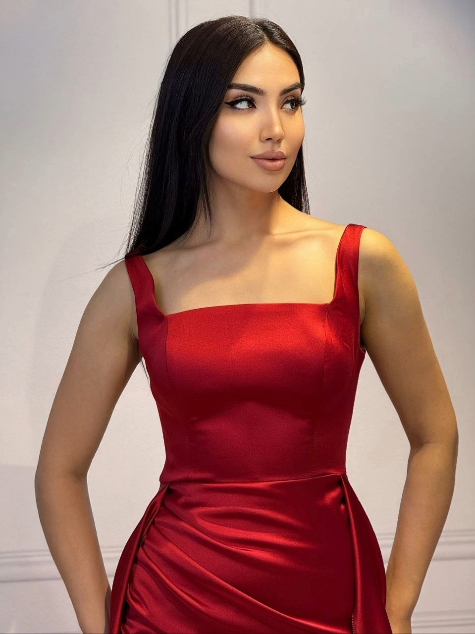 Satin Corset Gown | Square Neck Slit Maxi Dress