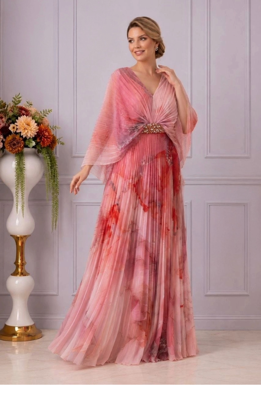 Pleated Kaftan Gown | Plus Size Jewelled Maxi