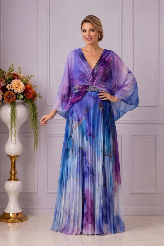 Pleated Kaftan Gown | Plus Size Jewelled Maxi