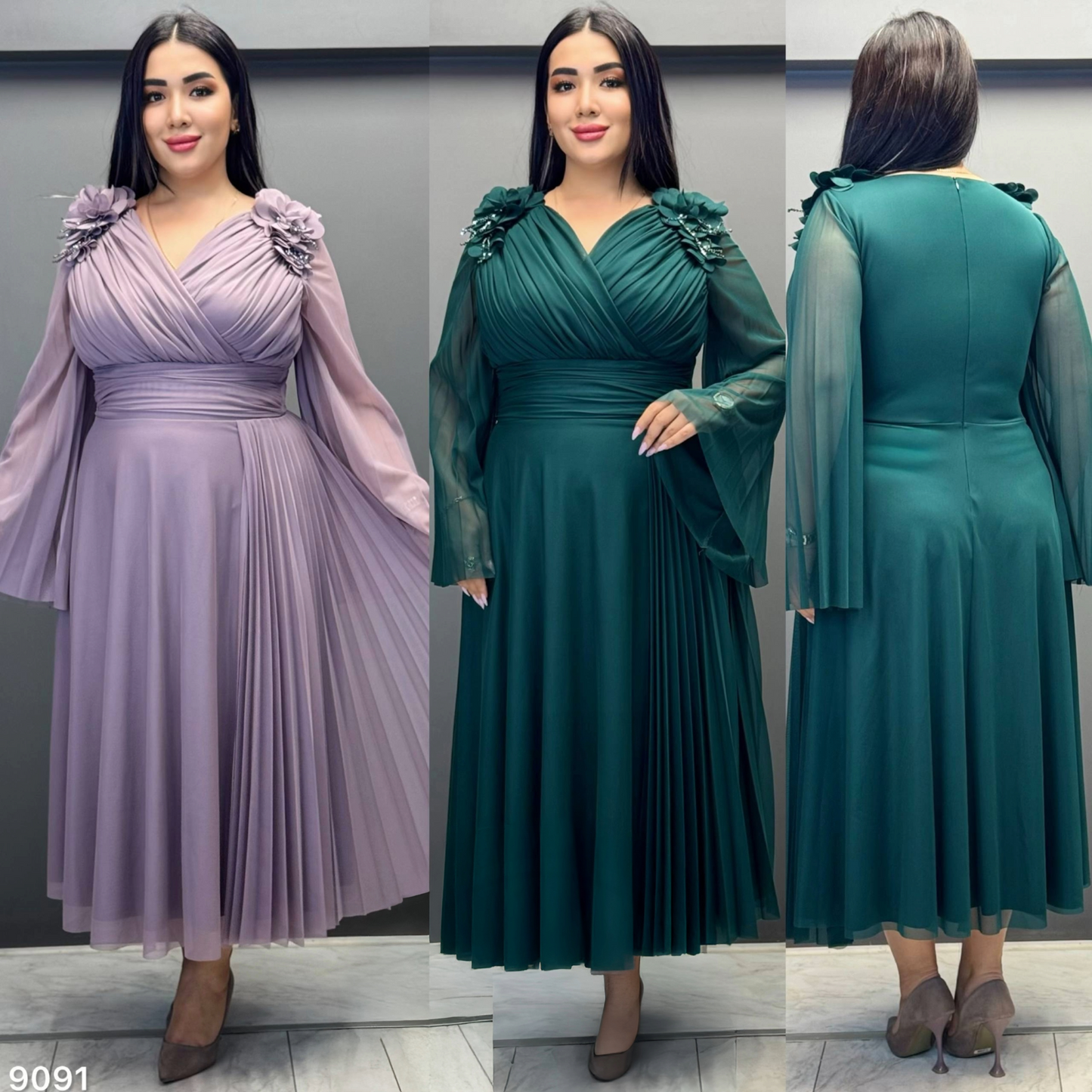 Floral Shoulder Pleated Midi Dress | Plus Size Occasion Dress PF