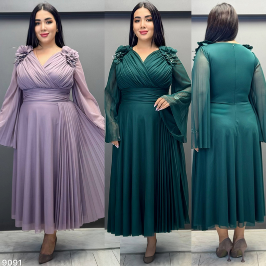 Floral Shoulder Pleated Midi Dress | Plus Size Occasion Dress PF