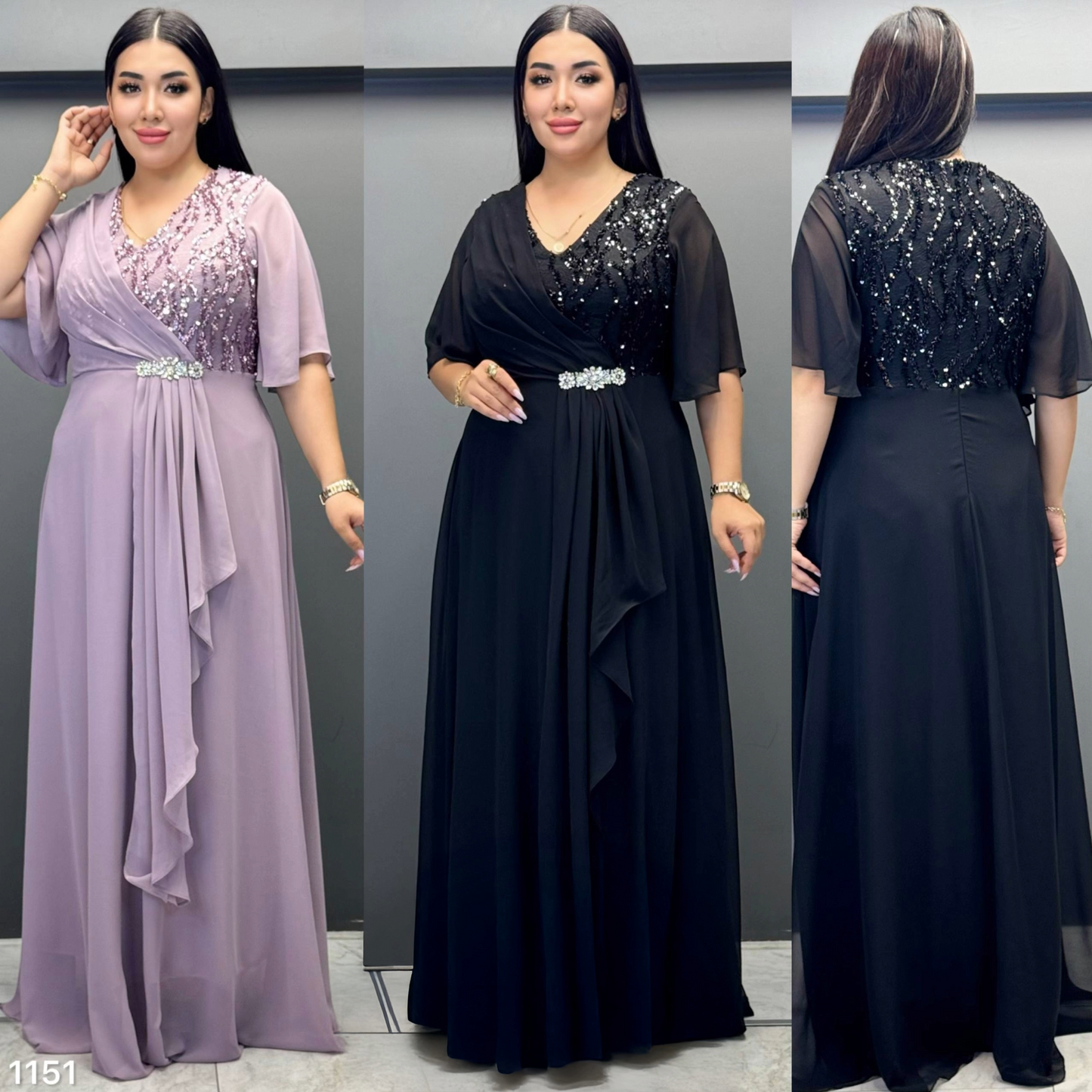 Sequin Wrap Maxi Dress | Plus Size Draped Cascade Gown PF