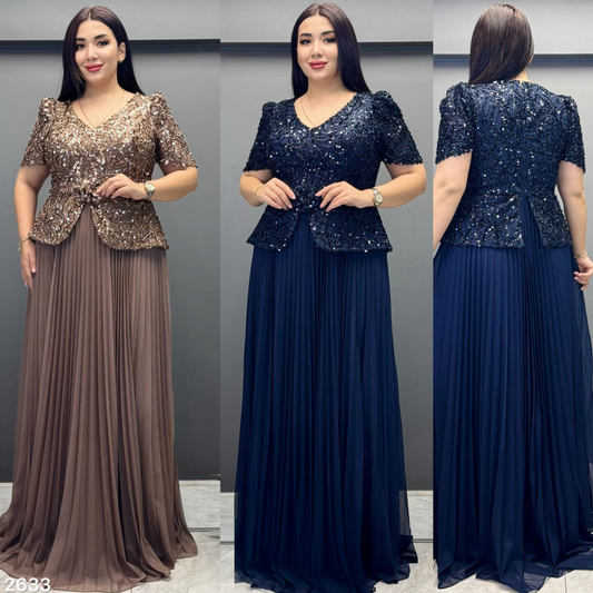 Sequin Peplum Maxi Dress | Plus Size Pleated Skirt Gown PF