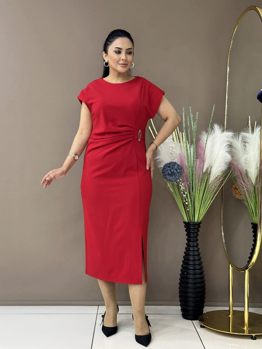 Bodycon Midi Dress with Draped Waist Detail