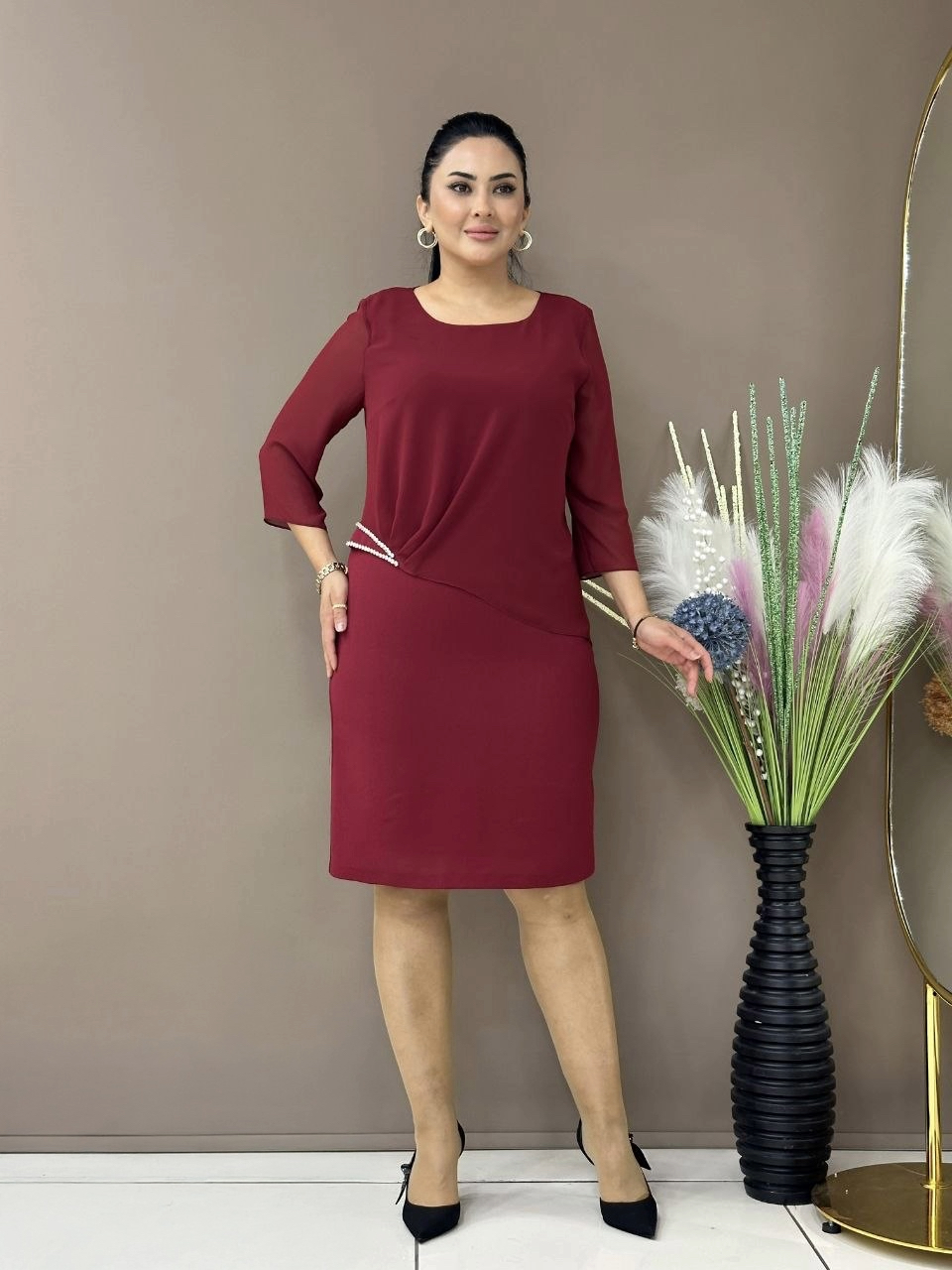 Pearl Waist Detail | Elegant Plus Size Occasion Dress
