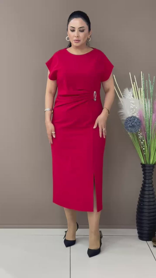 Bodycon Midi Dress with Draped Waist Detail
